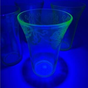 Vintage Green Glower Uranium Glass Tumblers Set of 4‎